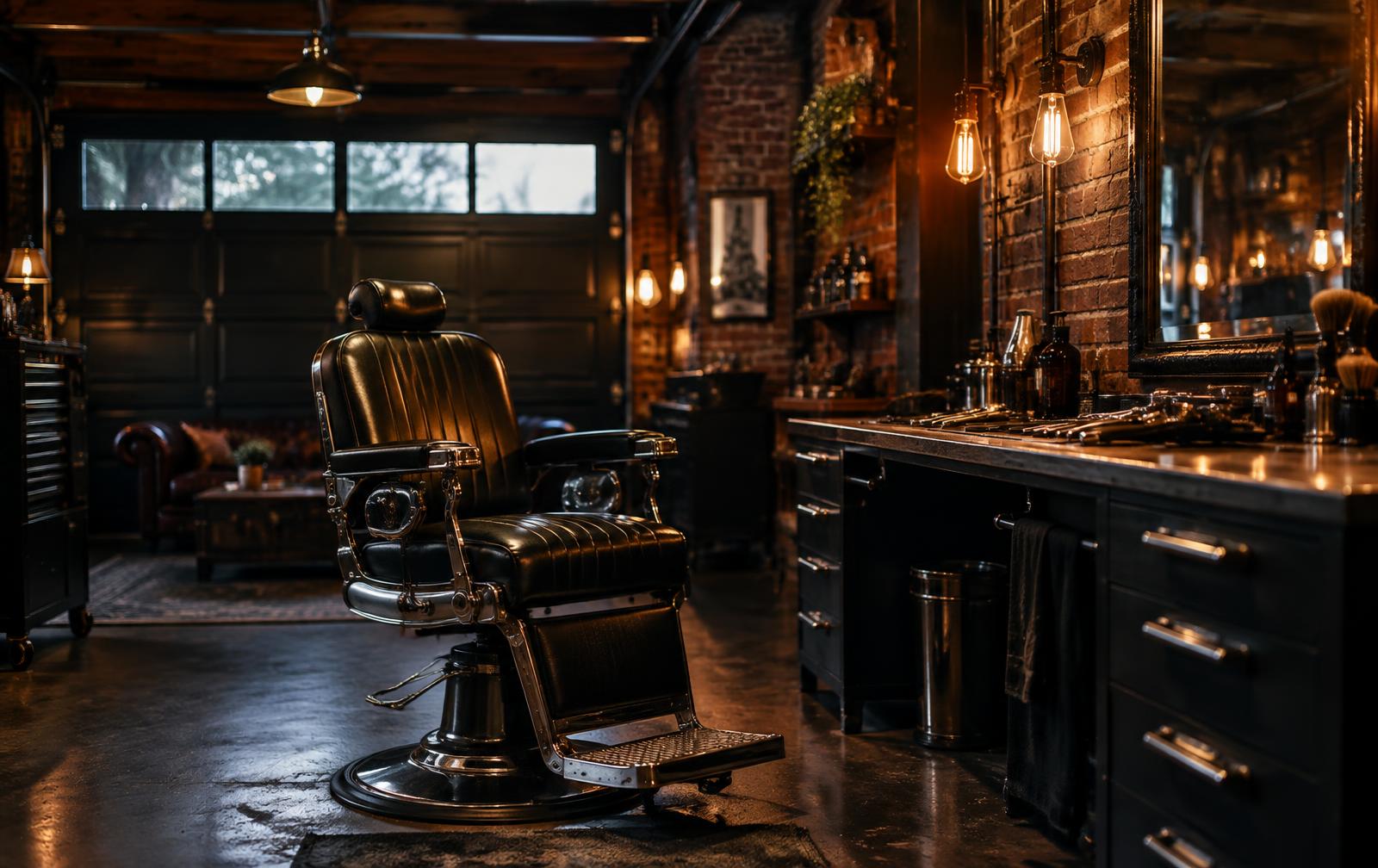 Barber chair inside Men's Grooming Garage